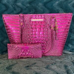 Brahmin Fuchsia/Purple Crocodile Embossed Tote and Wallet Set